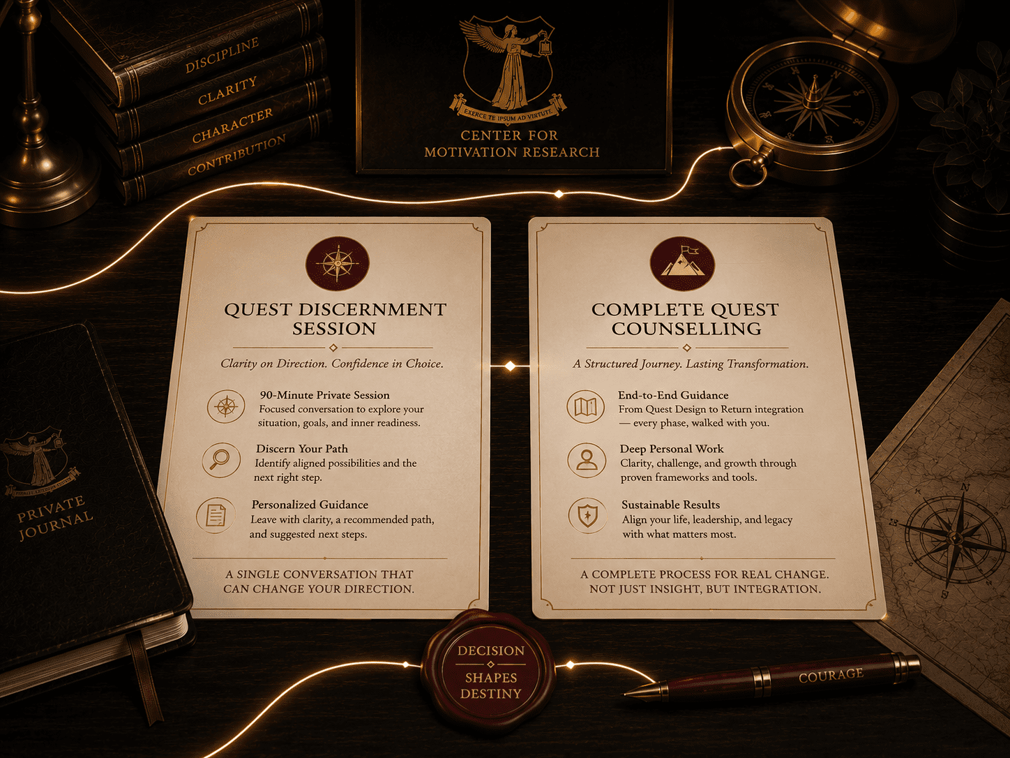 Two offer cards for Quest Discernment Session and Complete Quest Counselling
