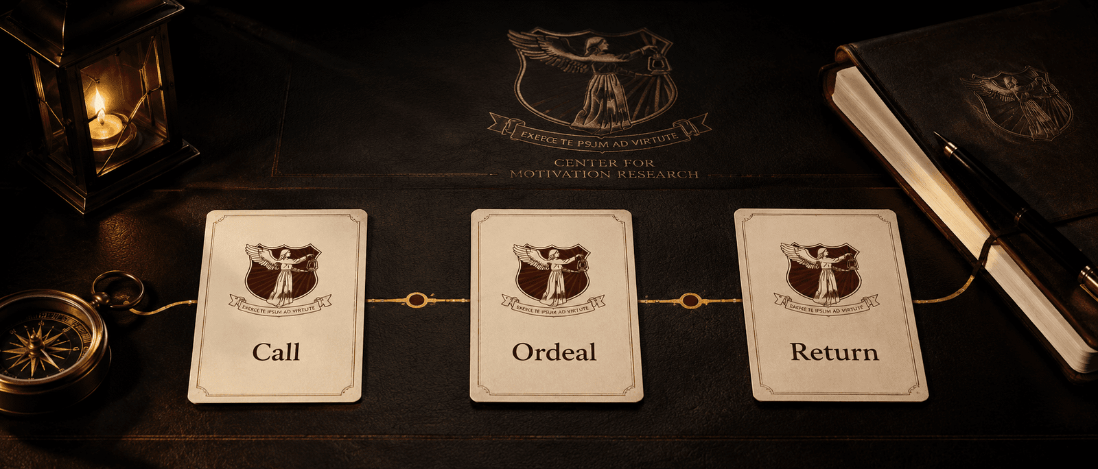 Three quest process cards labelled Call, Ordeal, and Return